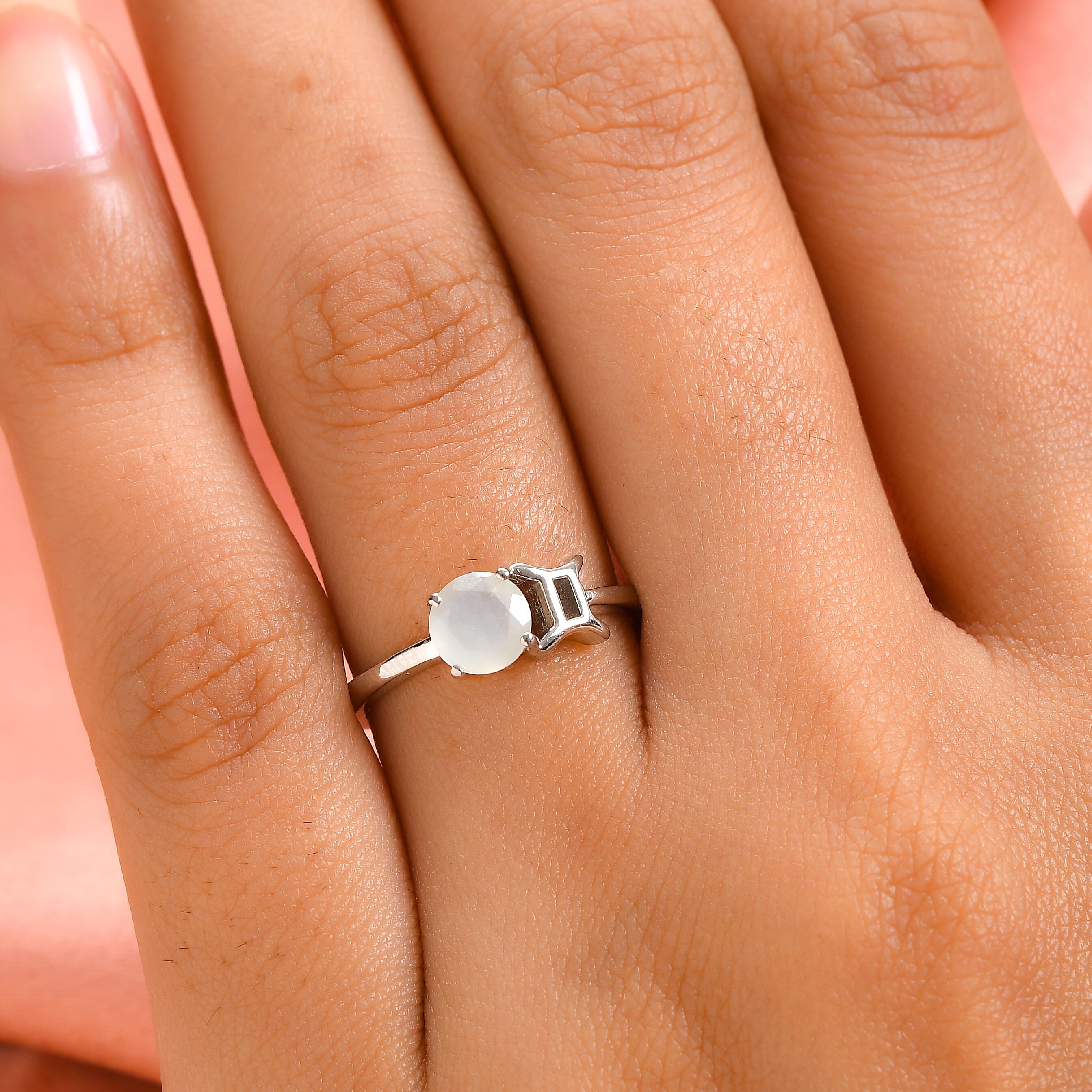 Sri Lankan Silver Moonstone Zodiac-Gemini Ring in Platinum Overlay Sterling Silver