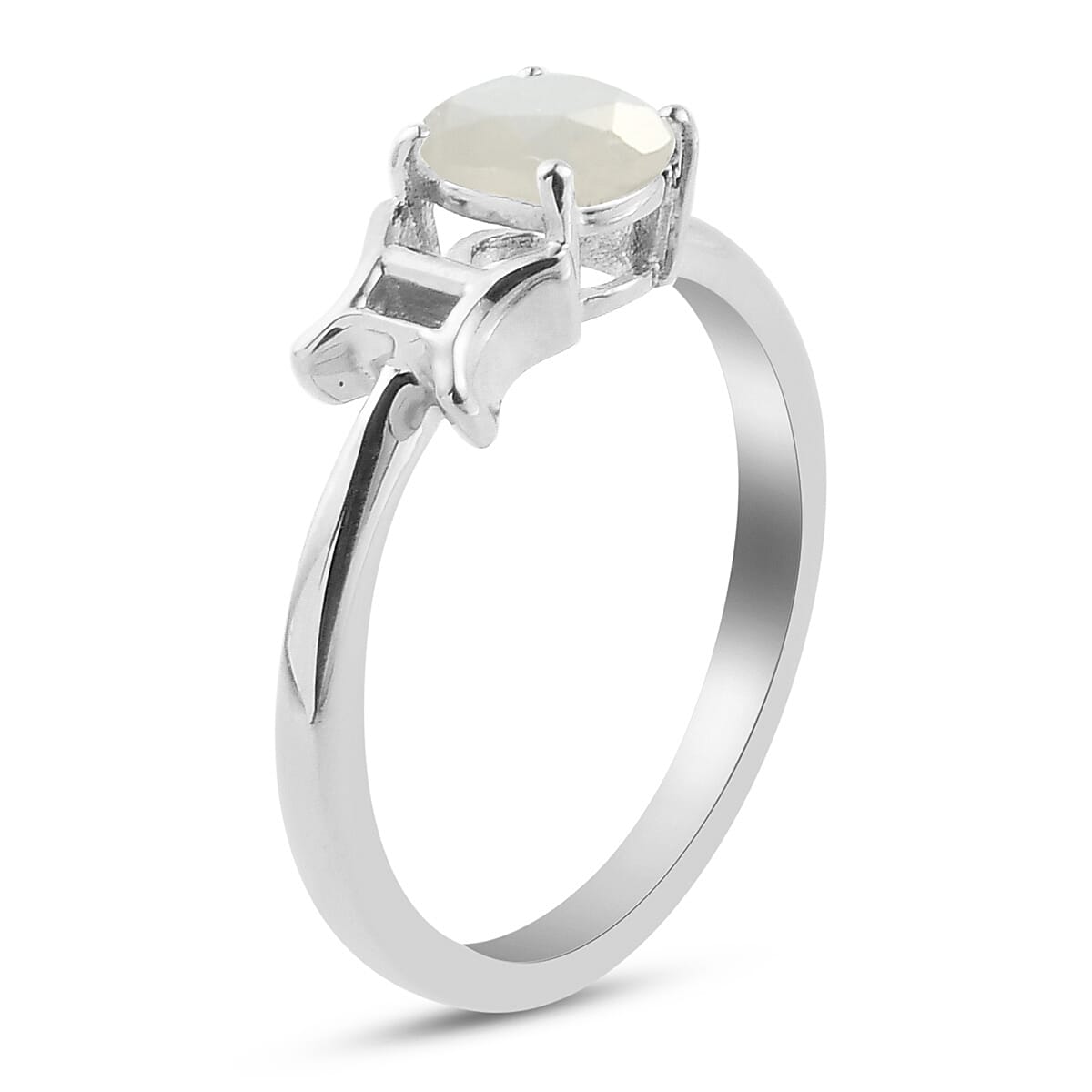 Sri Lankan Silver Moonstone Zodiac-Gemini Ring in Platinum Overlay Sterling Silver