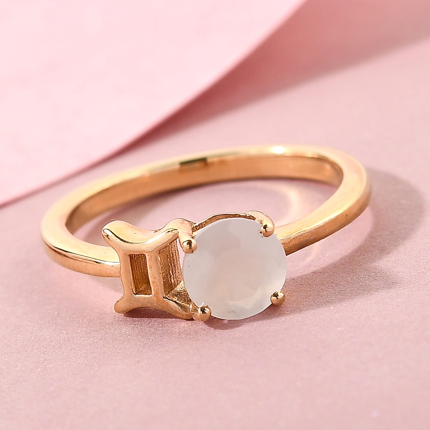 White Moonstone Ring in 14K Gold Overlay Sterling Silver