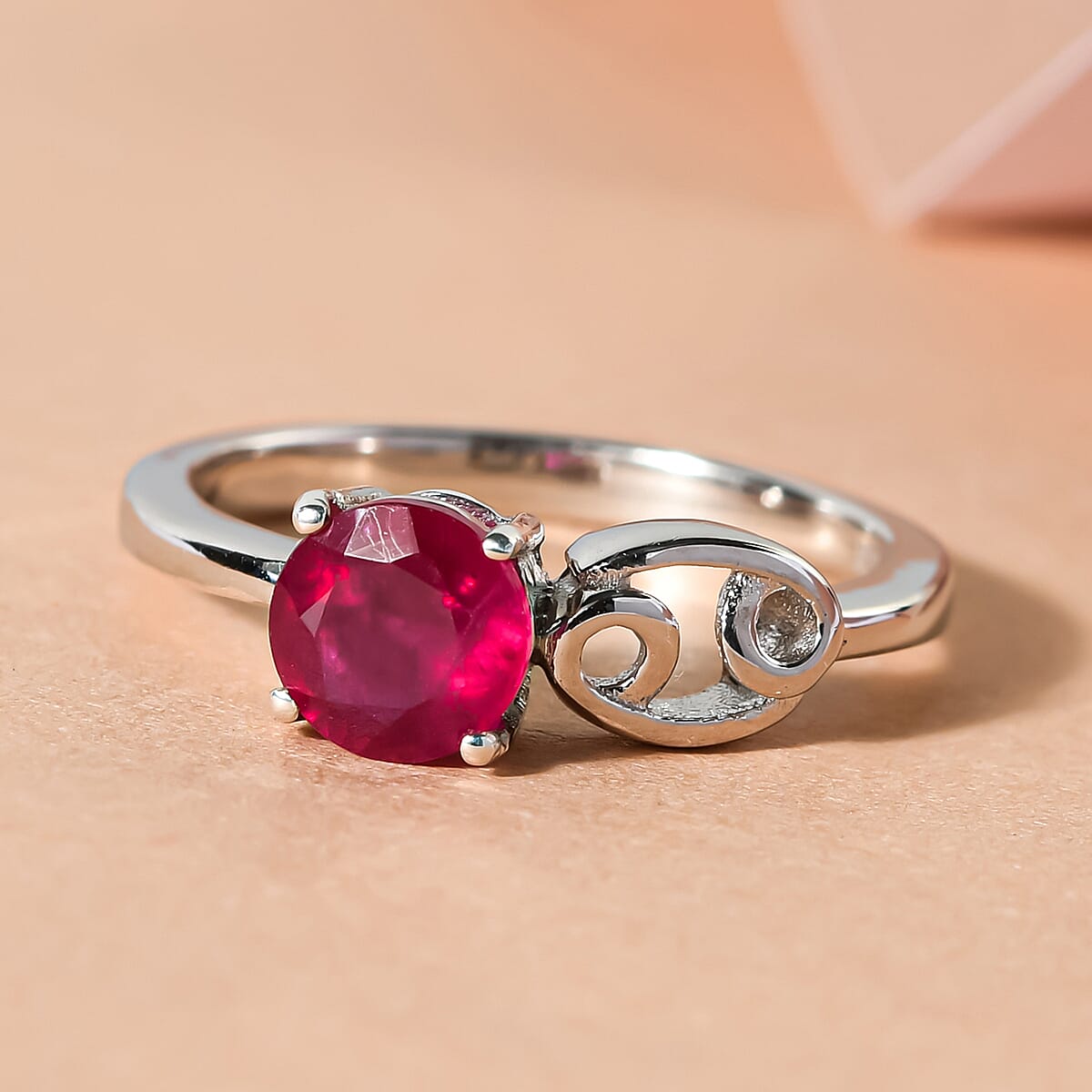 African Ruby (FF) Ring in Platinum Overlay Sterling Silver.