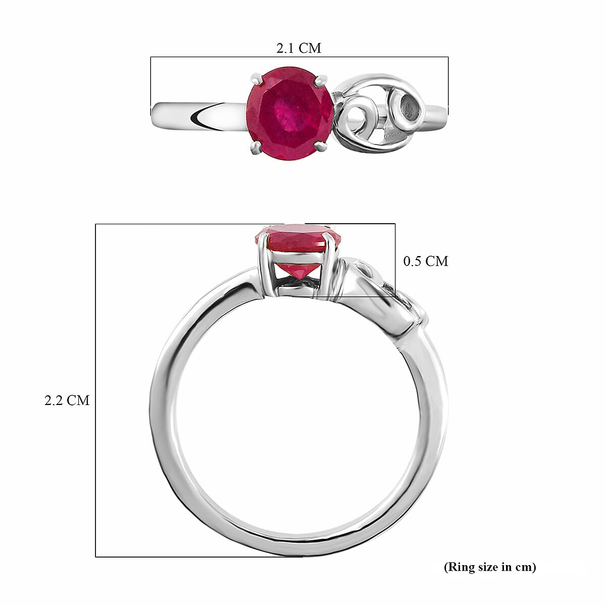African Ruby (FF) Ring in Platinum Overlay Sterling Silver.