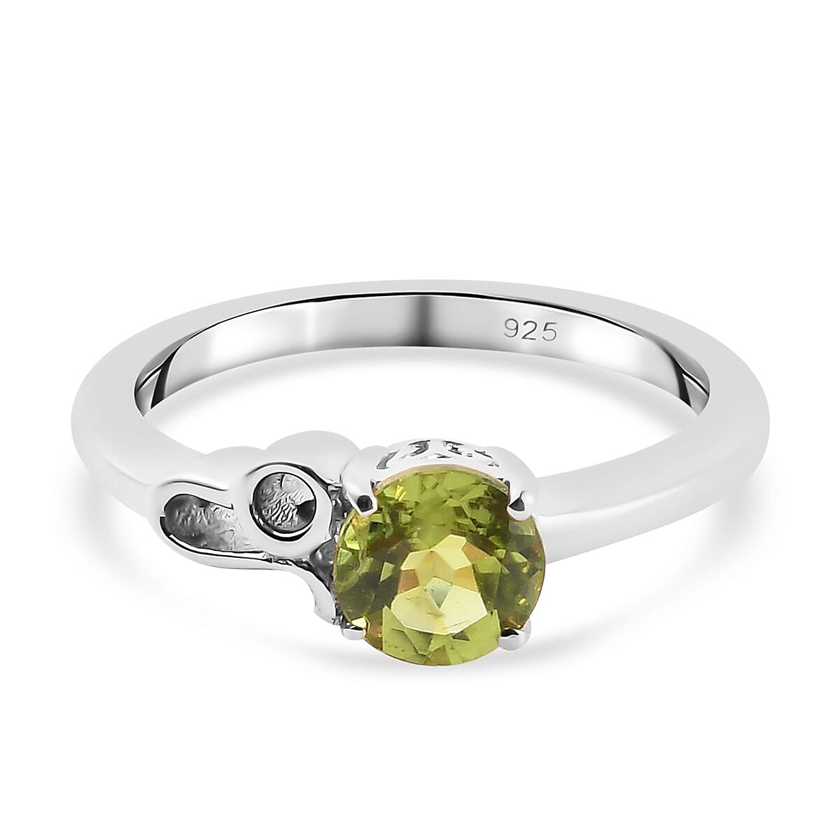 Hebei Peridot Zodiac-Leo Ring in Platinum Overlay Sterling Silver 0.720 Ct.