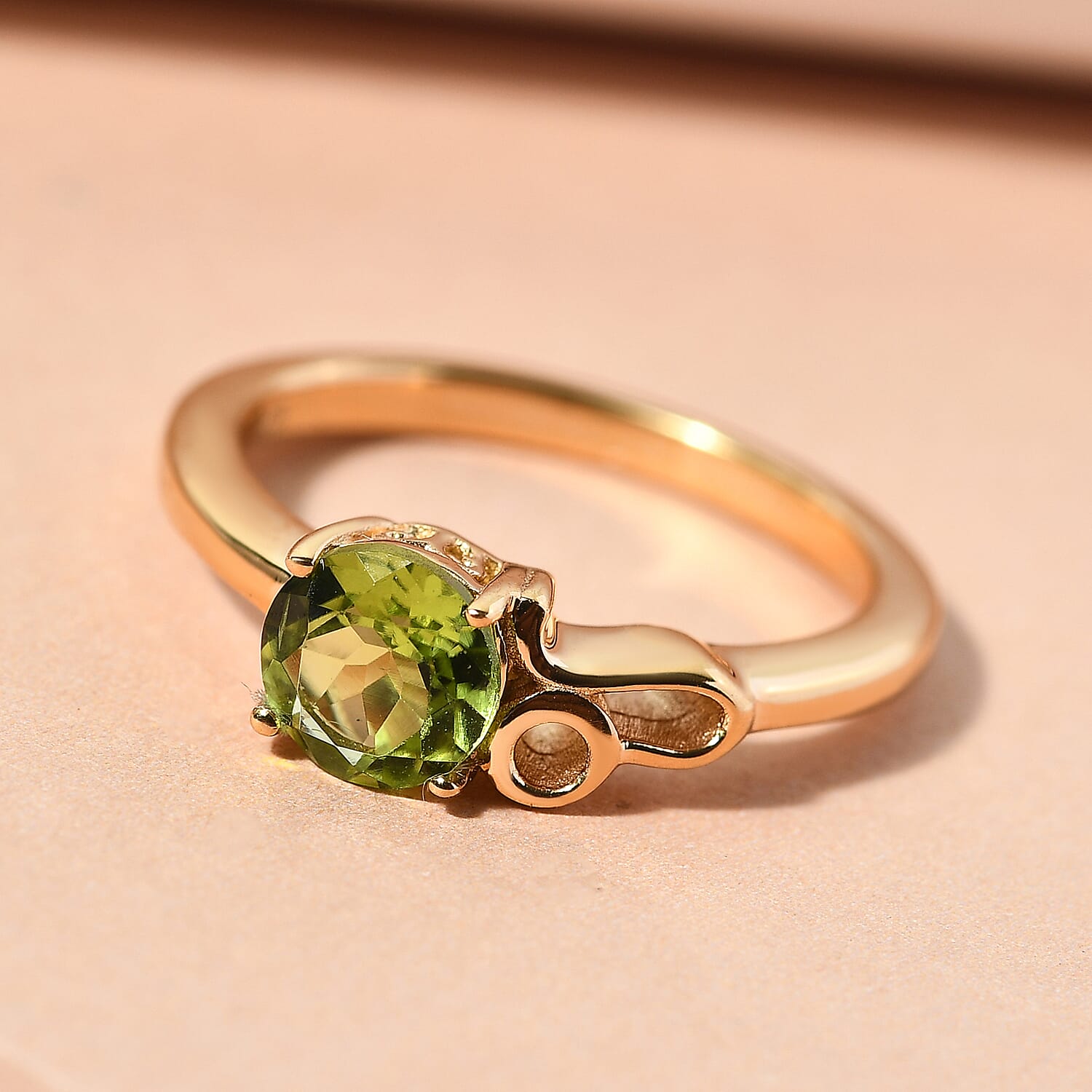 AA Hebei Peridot Zodiac-Leo Ring in 14K Gold Overlay Sterling Silver