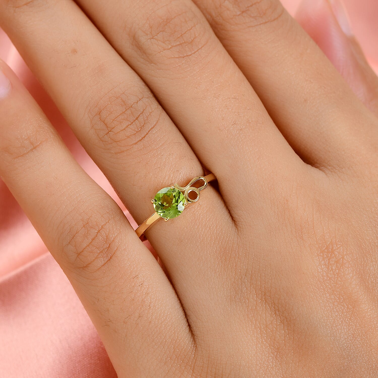 AA Hebei Peridot Zodiac-Leo Ring in 14K Gold Overlay Sterling Silver