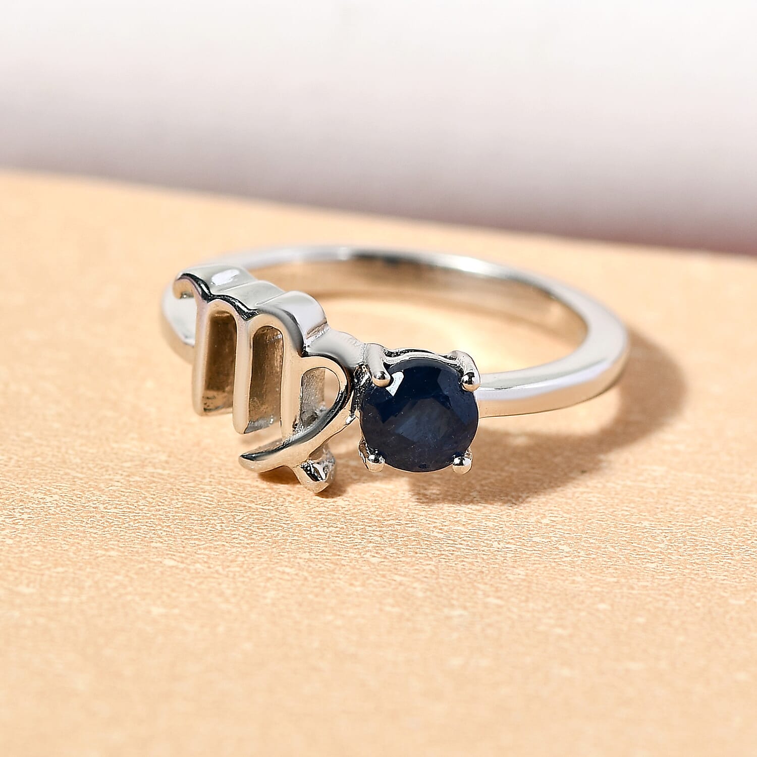 Madagascar Blue Sapphire Ring in Platinum Overlay Sterling Silver.