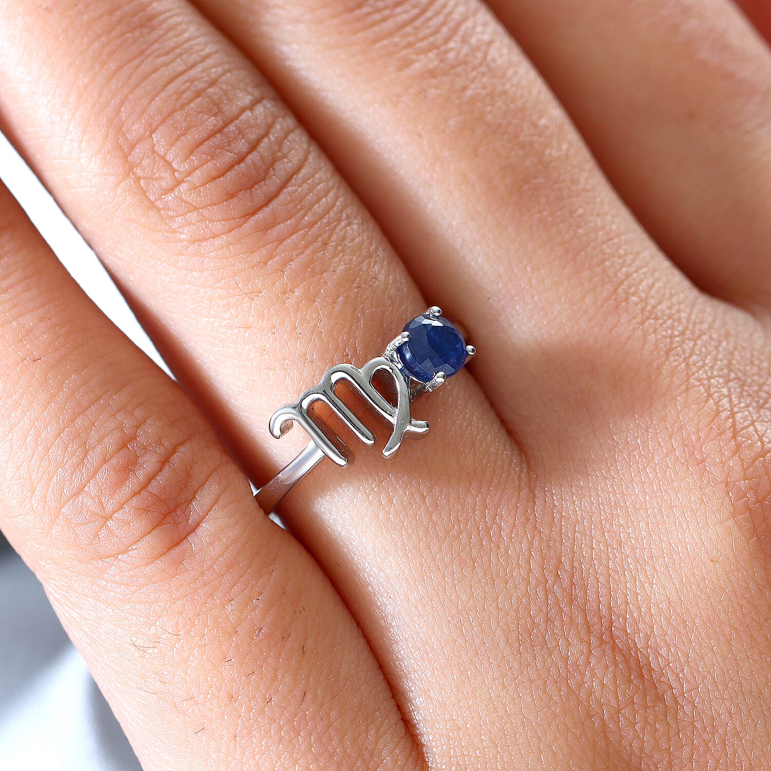 Madagascar Blue Sapphire Ring in Platinum Overlay Sterling Silver.