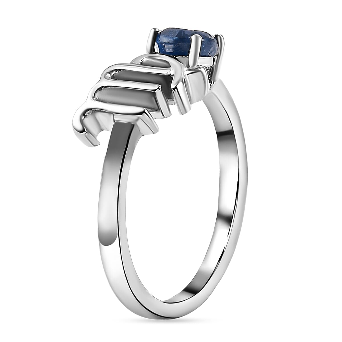 Madagascar Blue Sapphire Ring in Platinum Overlay Sterling Silver.