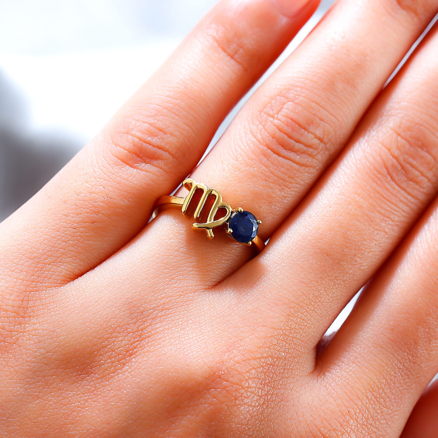 Madagascar Blue Sapphire Ring in 14K Yellow Gold Overlay Sterling Silver