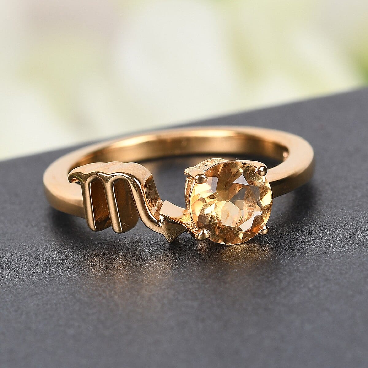 AA Citrine Zodiac-Scorpio Ring in 4K Gold Overlay Sterling Silver 0.75 Ct.