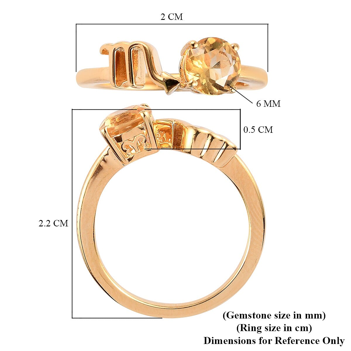 AA Citrine Zodiac-Scorpio Ring in 4K Gold Overlay Sterling Silver 0.75 Ct.