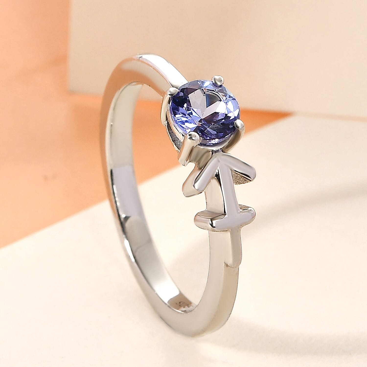 AA Tanzanite Zodiac-Sagittarius Ring in Platinum Overlay Sterling Silver