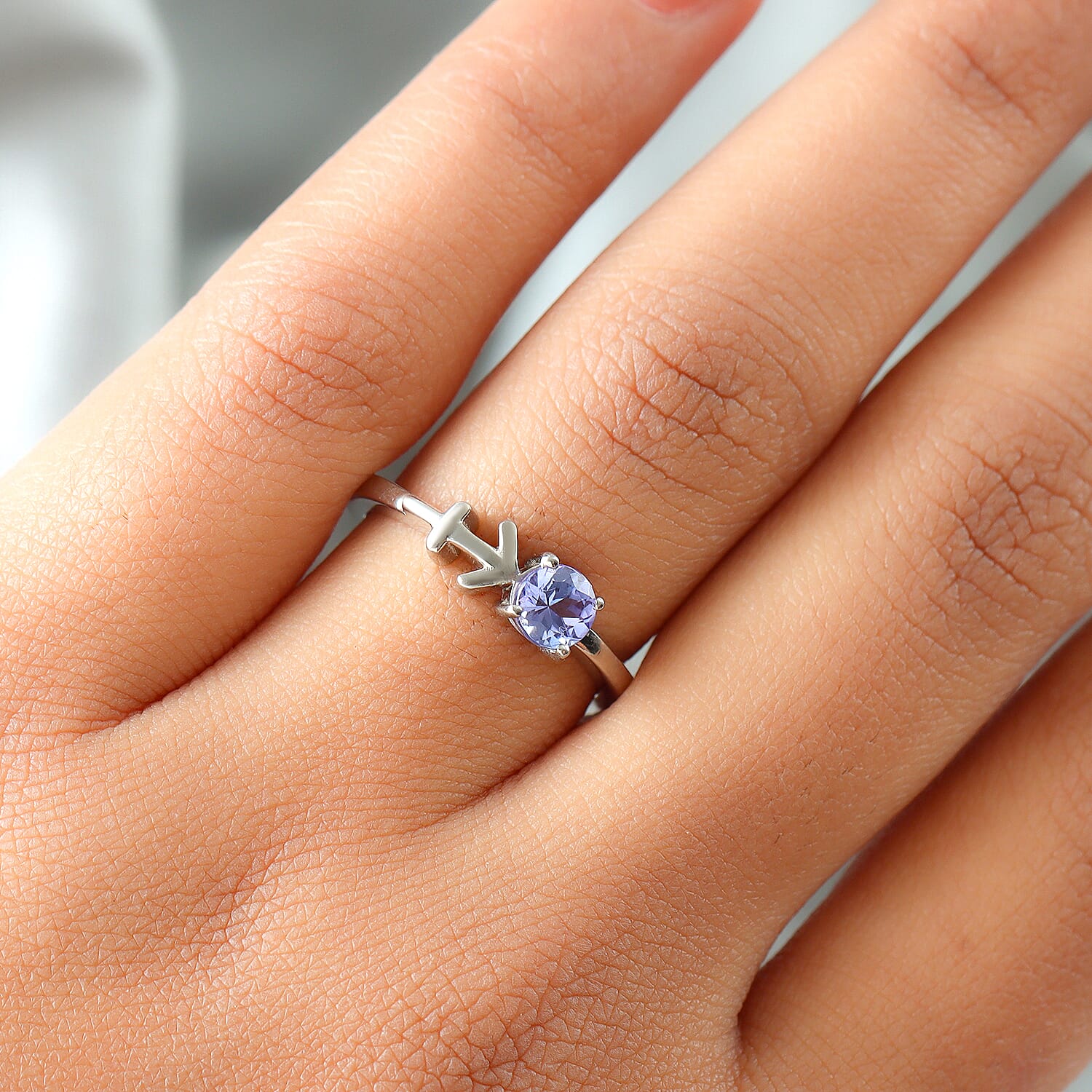 AA Tanzanite Zodiac-Sagittarius Ring in Platinum Overlay Sterling Silver