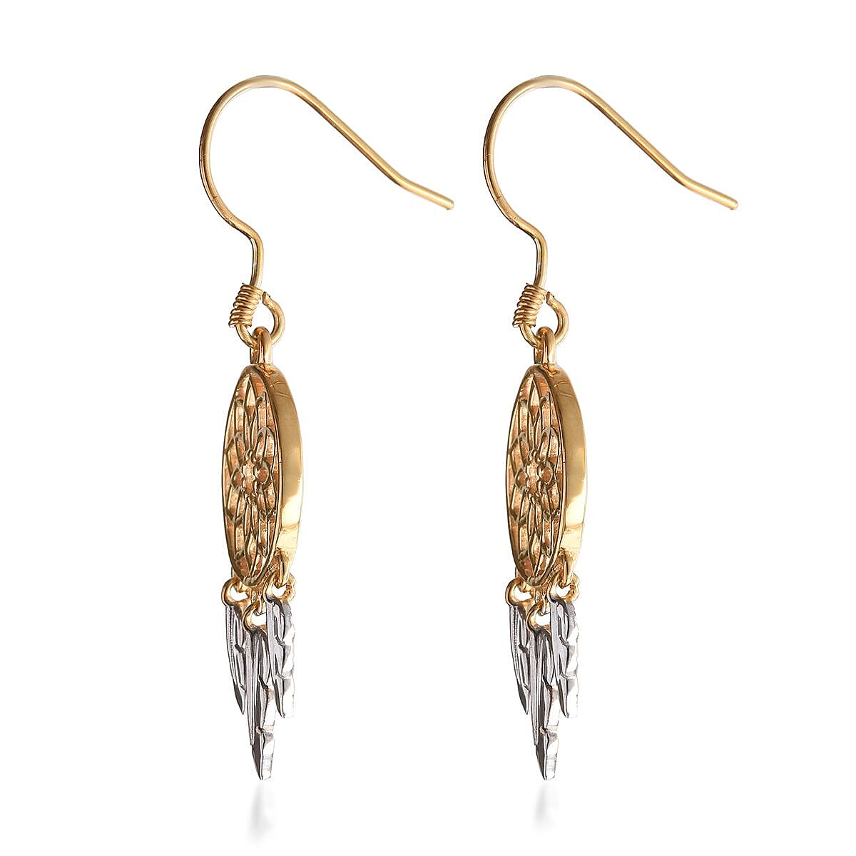 Platinum and Yellow Gold Overlay Sterling Silver Dreamcatcher Earrings