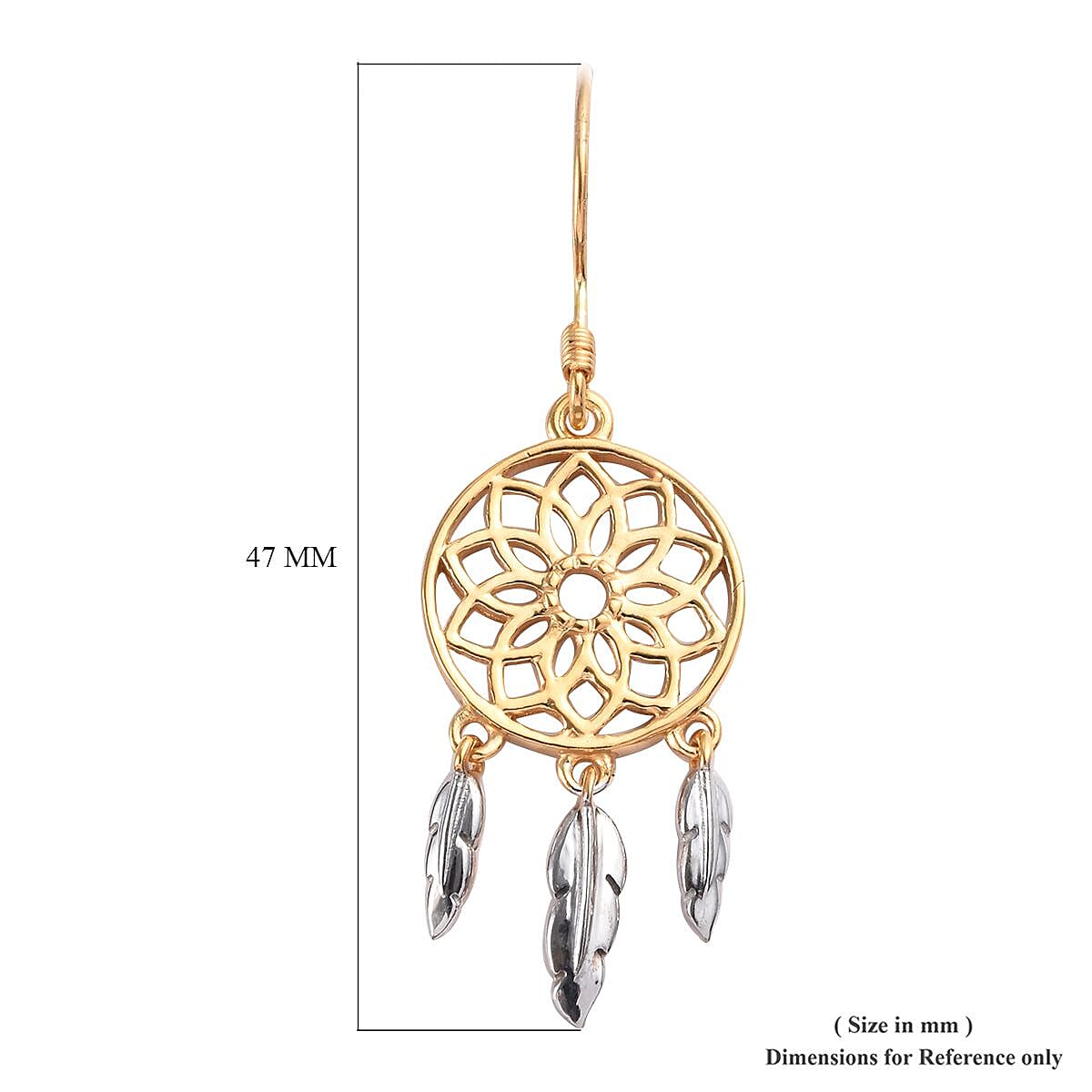Platinum and Yellow Gold Overlay Sterling Silver Dreamcatcher Earrings
