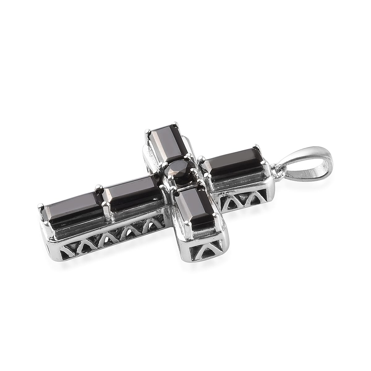 Shungite Cross Magnetic Pendant in Platinum Overlay Sterling Silver 2.09 Ct, Silver wt 6.70 Gms
