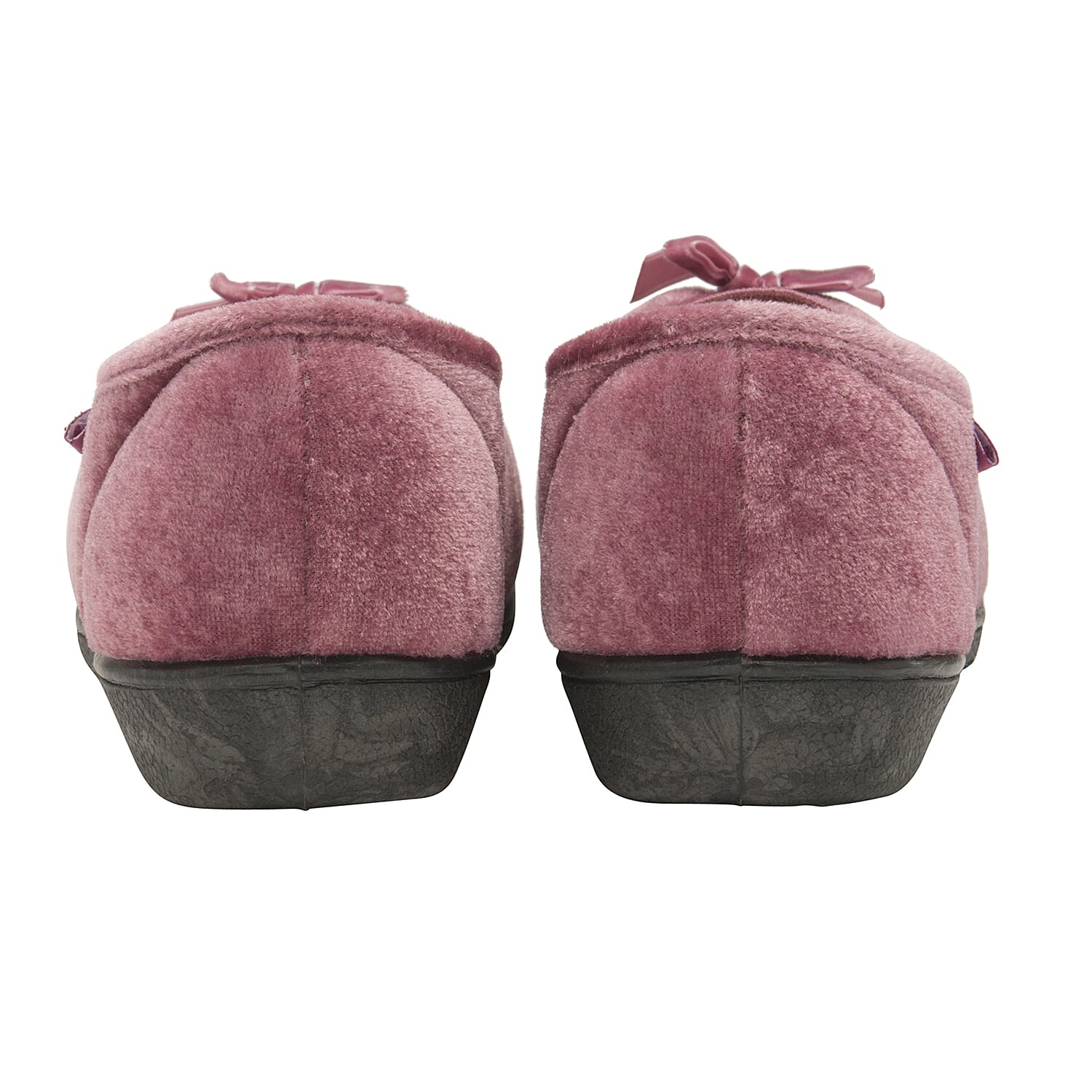 Dunlop Alice Ladies Velour Memory Foam Faux Fur Lined Full Slippers (Size 3) - Pink
