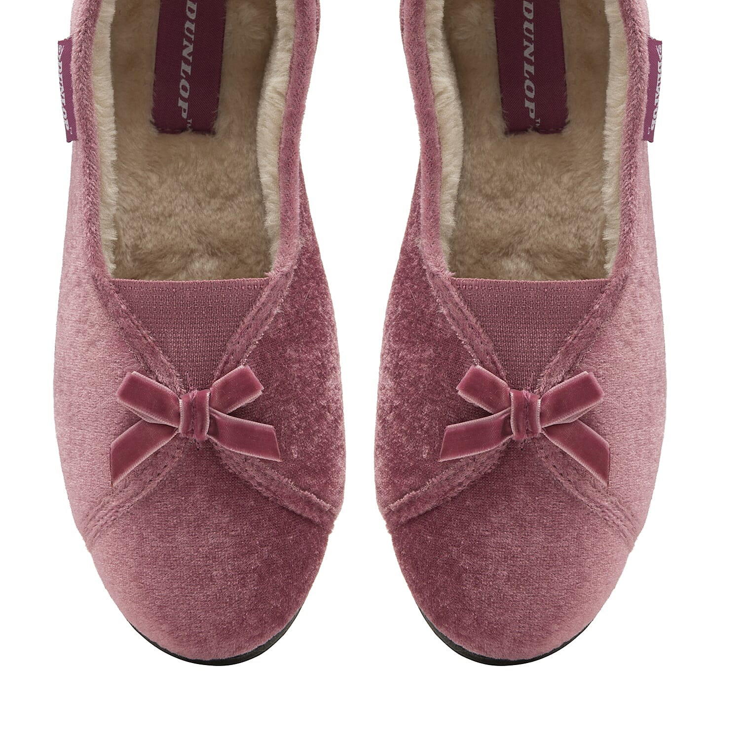 Dunlop Alice Ladies Velour Memory Foam Faux Fur Lined Full Slippers (Size 3) - Pink