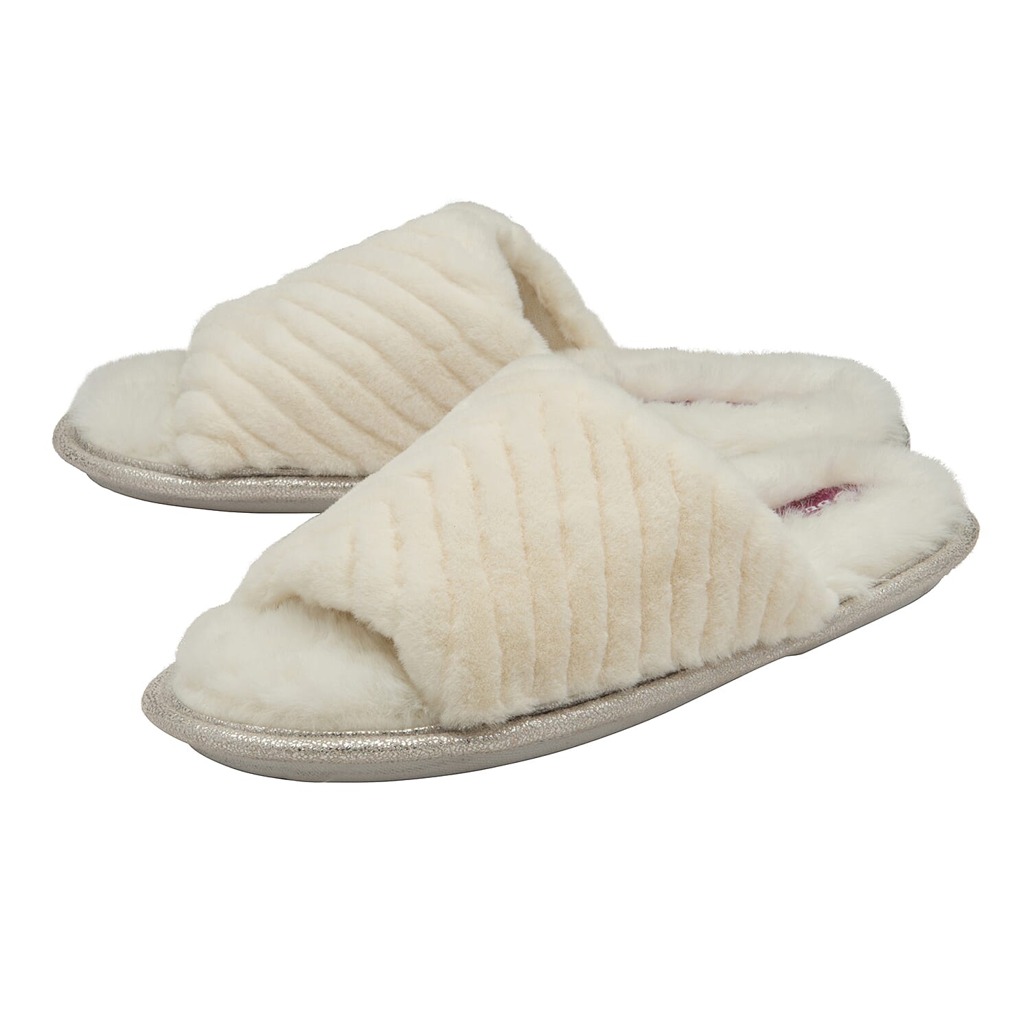 Dunlop Phoebe Ladies Memory Foam Faux Fur Lined Slip On Mule Slippers (Size 3) - Cream