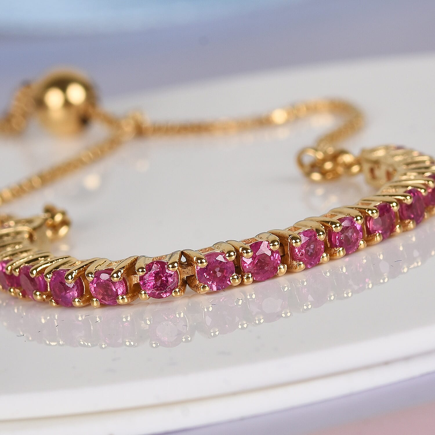 African Ruby Adjustable Bolo Bracelet (Size 6.5-9) in 14K Gold Overlay Sterling Silver 1.00 Ct.