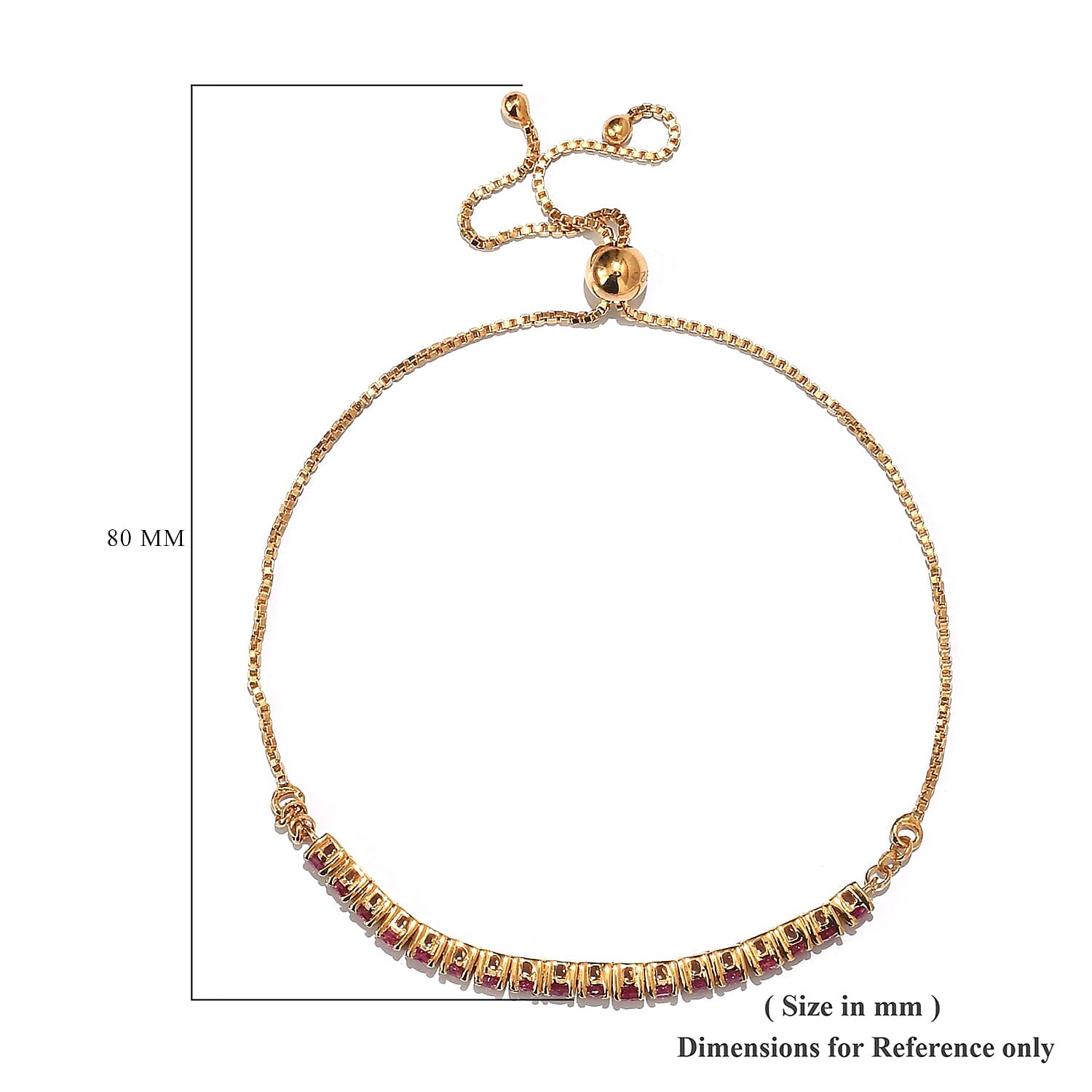 African Ruby Adjustable Bolo Bracelet (Size 6.5-9) in 14K Gold Overlay Sterling Silver 1.00 Ct.