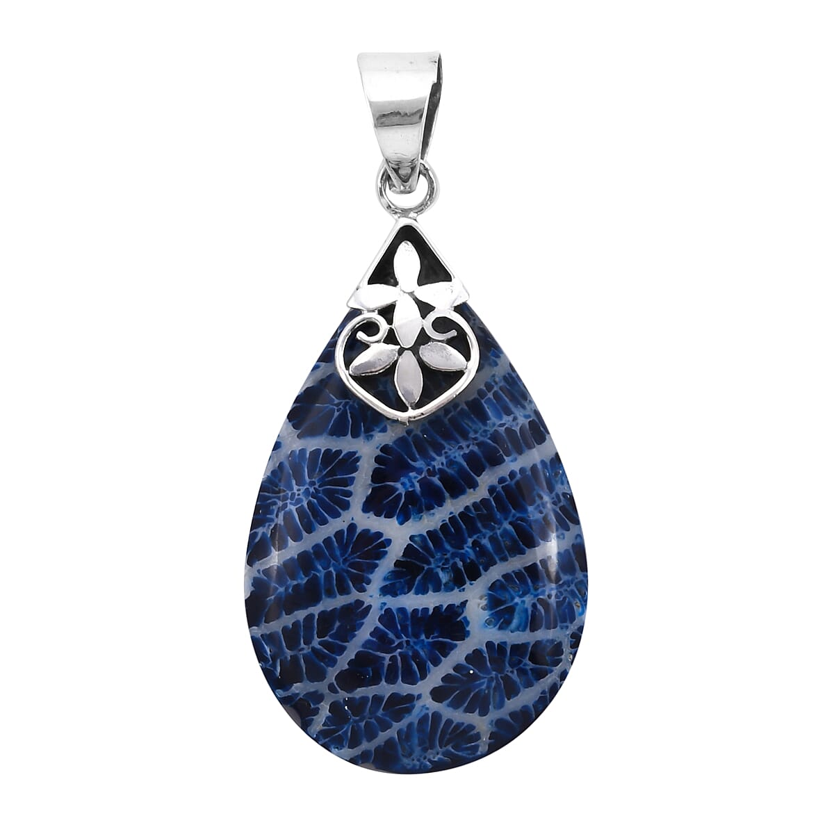 Royal Bali Collection - Blue Coral Pendant in Sterling Silver
