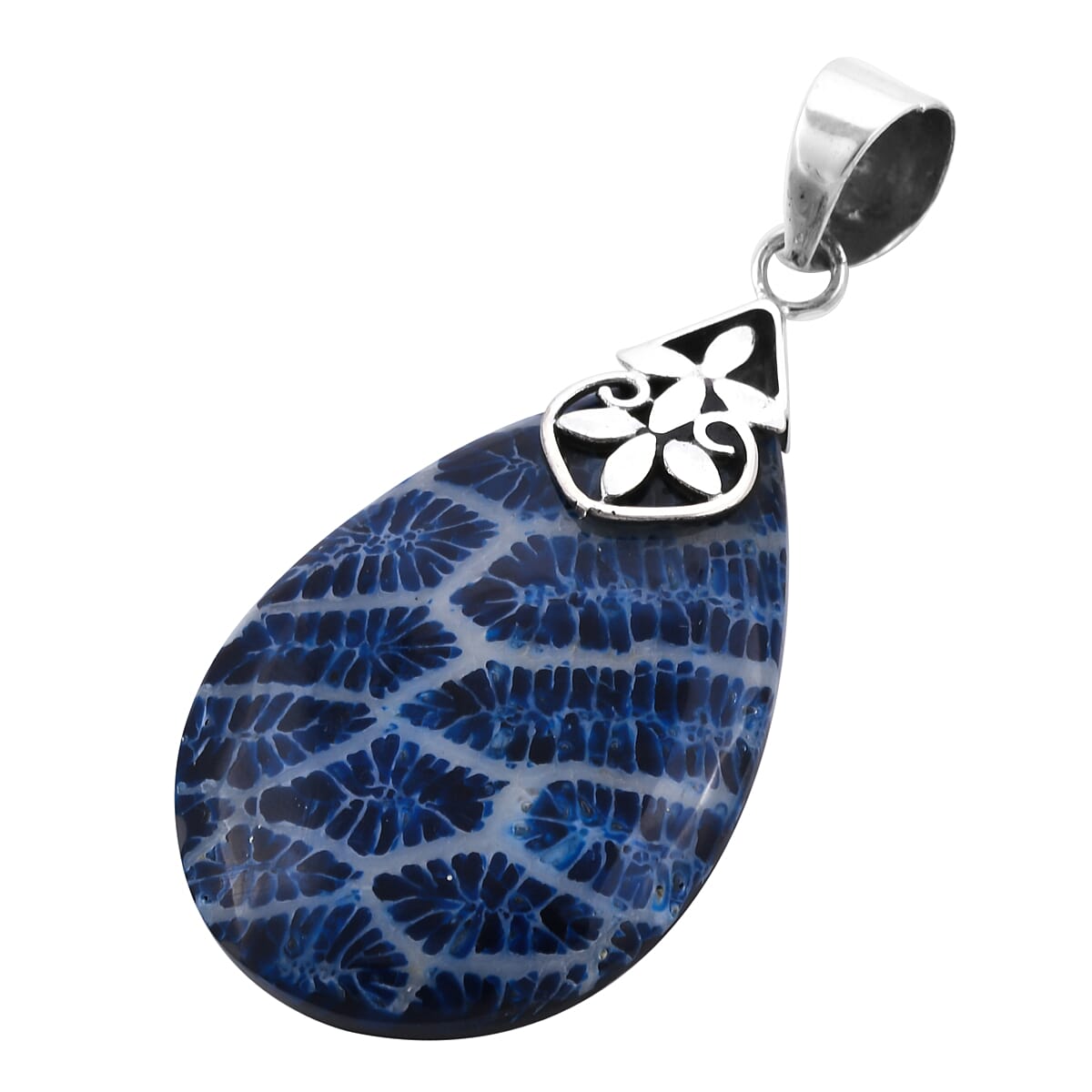 Royal Bali Collection - Blue Coral Pendant in Sterling Silver
