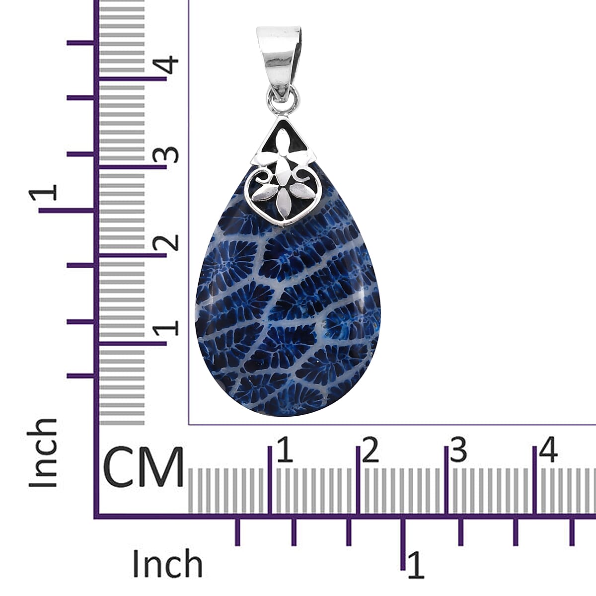Royal Bali Collection - Blue Coral Pendant in Sterling Silver