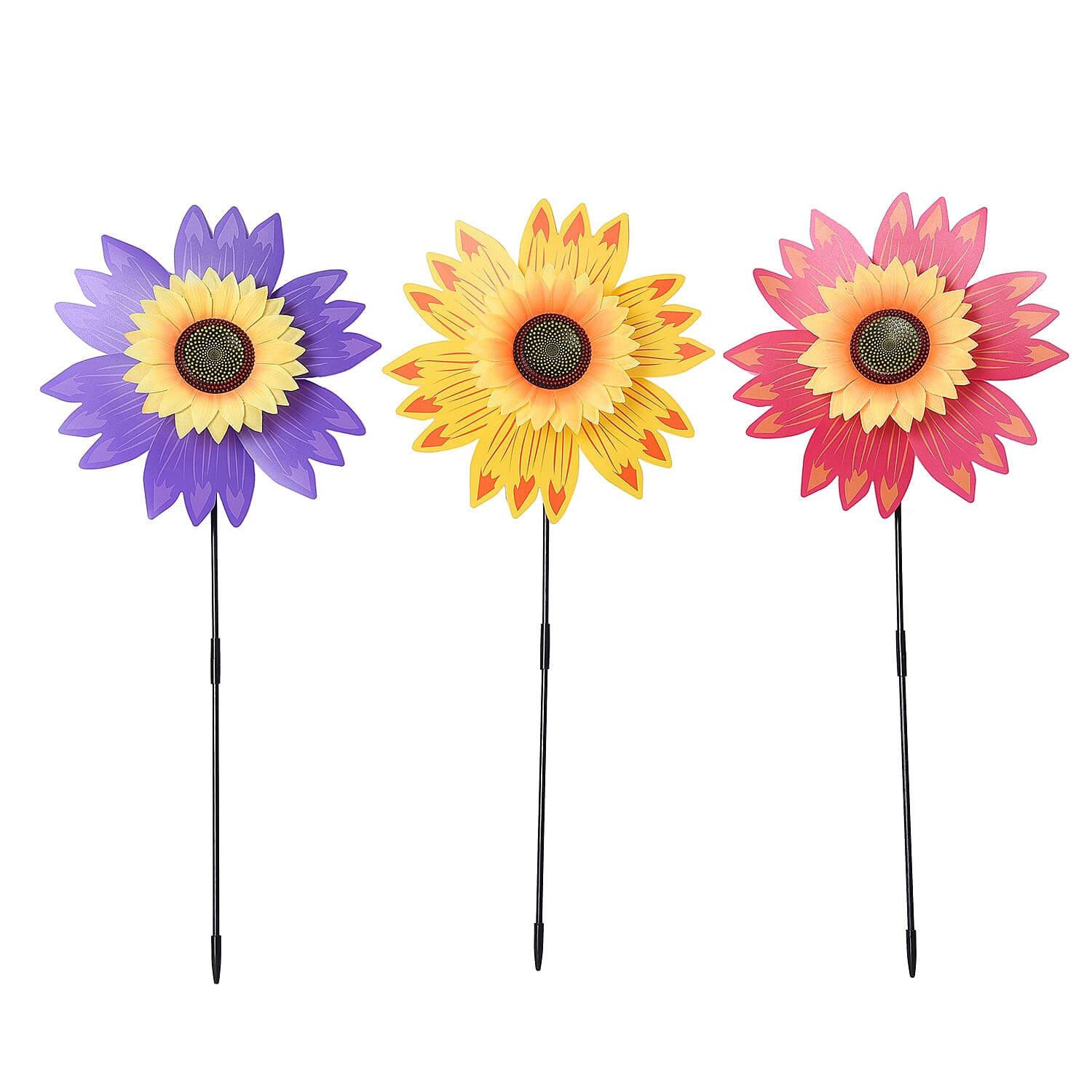 Set of 3 - Sunflower Windmill (Size 65x30cm) - Yellow, Red and Purple
