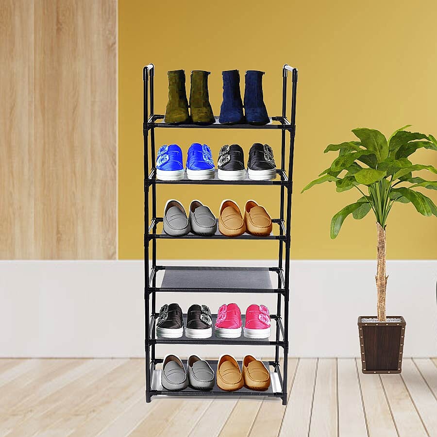 Portable 6 Layer Shoe Rack (Size 43x100x29cm) - Black
