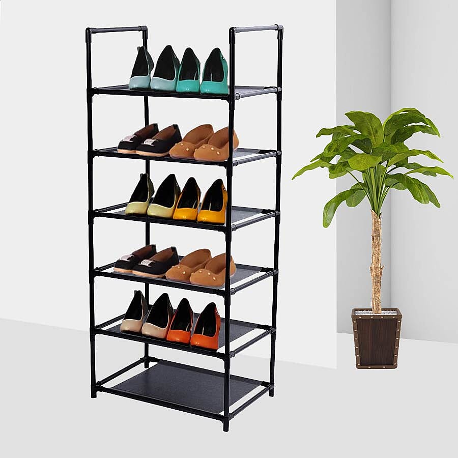 Portable 6 Layer Shoe Rack (Size 43x100x29cm) - Black