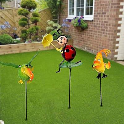 3 Piece Set - Decorative Chicken, Beetle and Bird Windmill (Height 50-55cm) - Yellow, Red and Green