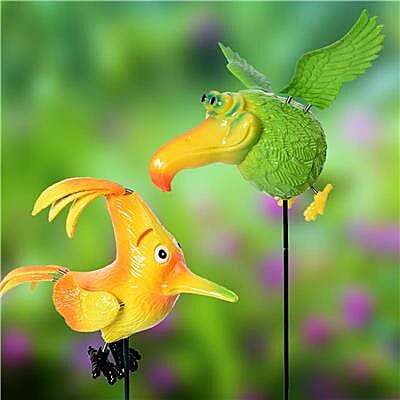 3 Piece Set - Decorative Chicken, Beetle and Bird Windmill (Height 50-55cm) - Yellow, Red and Green