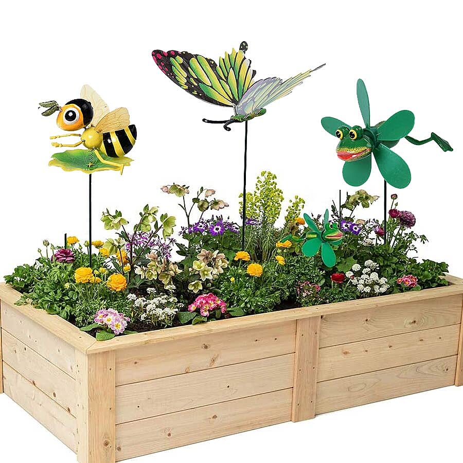 3 Piece Set - Decorative Frog, Bee and Butterfly Windmill (Height 48-51cm) - Green and Yellow