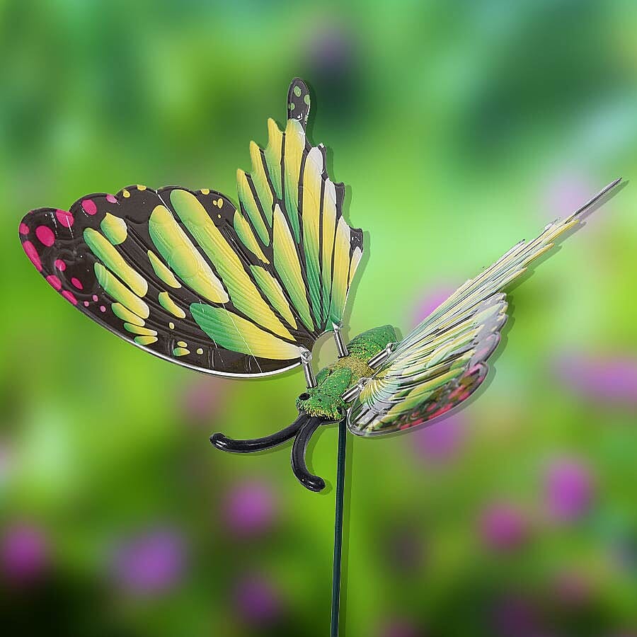 3 Piece Set - Decorative Frog, Bee and Butterfly Windmill (Height 48-51cm) - Green and Yellow