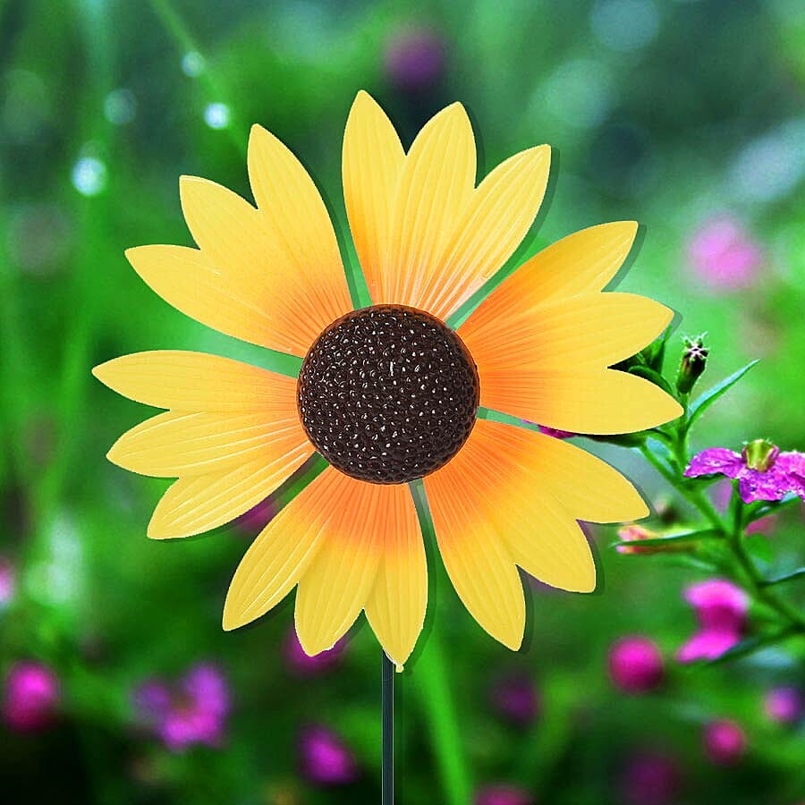 3 Piece Set - Decorative Bee, Sunflower and Caterpillar Windmill (Height 48-56cm) - Blue, Yellow and Green