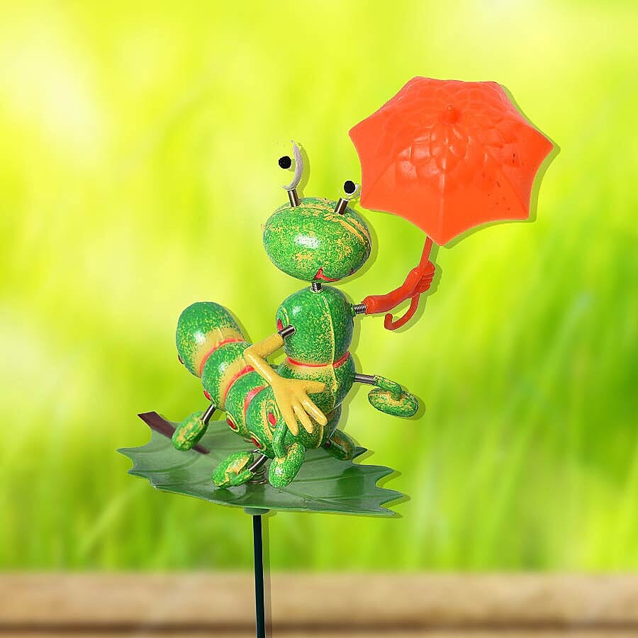 3 Piece Set - Decorative Bee, Sunflower and Caterpillar Windmill (Height 48-56cm) - Blue, Yellow and Green