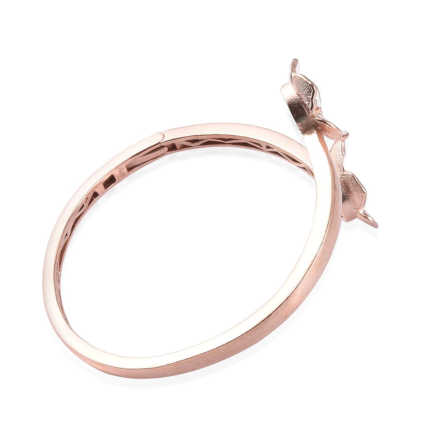 Diamond Floral Eanmelled Bangle (Size 7.5) in Rose Gold Tone