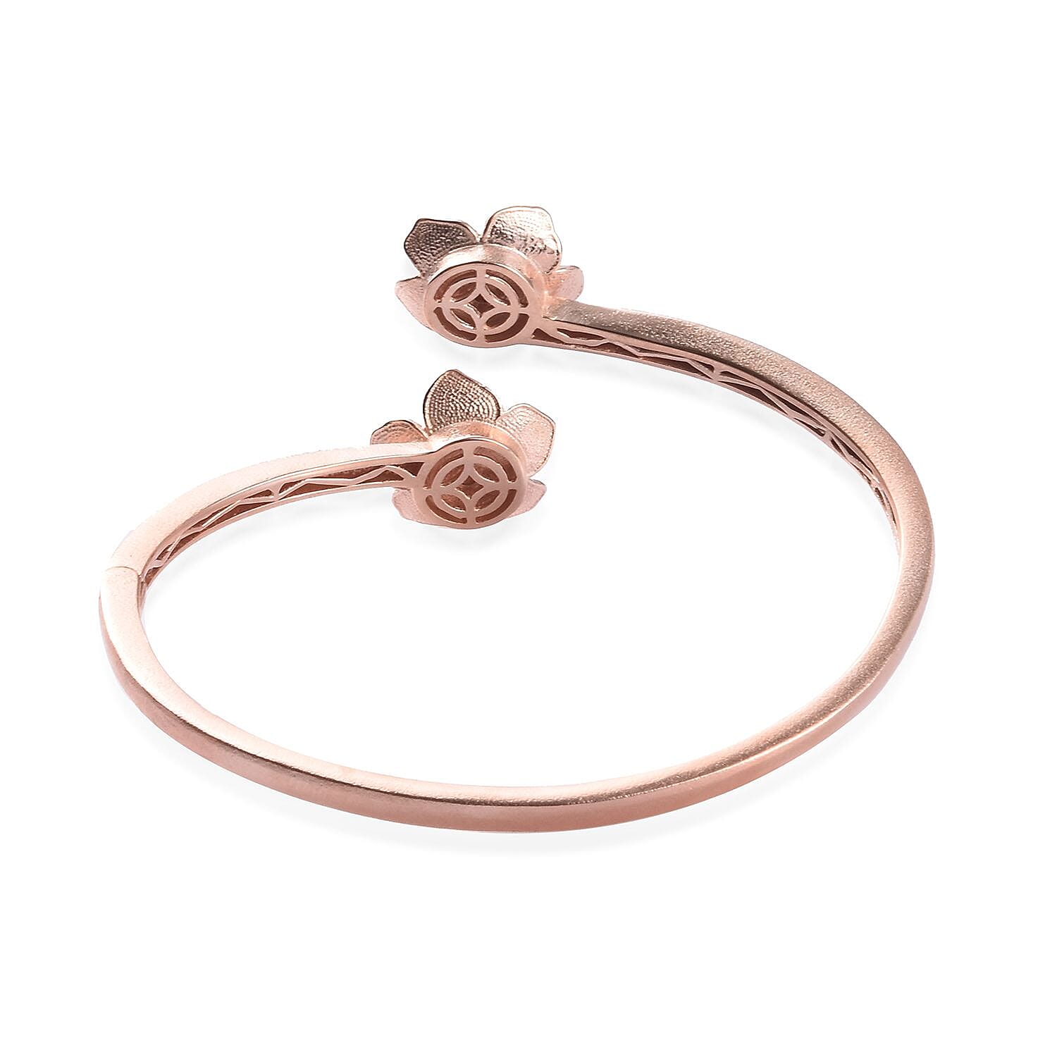 Diamond Floral Eanmelled Bangle (Size 7.5) in Rose Gold Tone