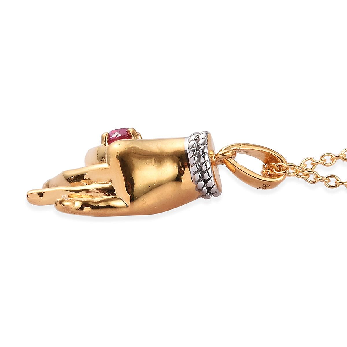 AA African Ruby Mudra Hand Pendant With Chain (Size 20) in Yellow Gold and Platinum Overlay Sterling Silver 0.35 Ct, Silver wt. 8.30 Gms