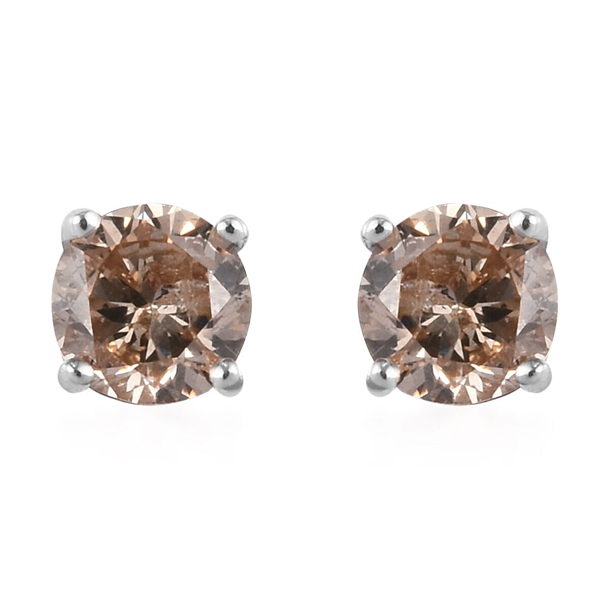 9K White Gold SGL Certified Natural Champagne Diamond (I3) Stud Earrings (with Push Back) 0.50 Ct.