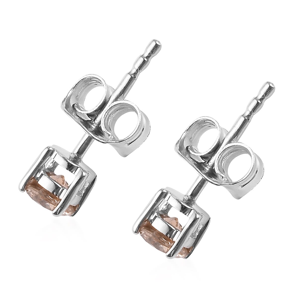 9K White Gold SGL Certified Natural Champagne Diamond (I3) Stud Earrings (with Push Back) 0.50 Ct.