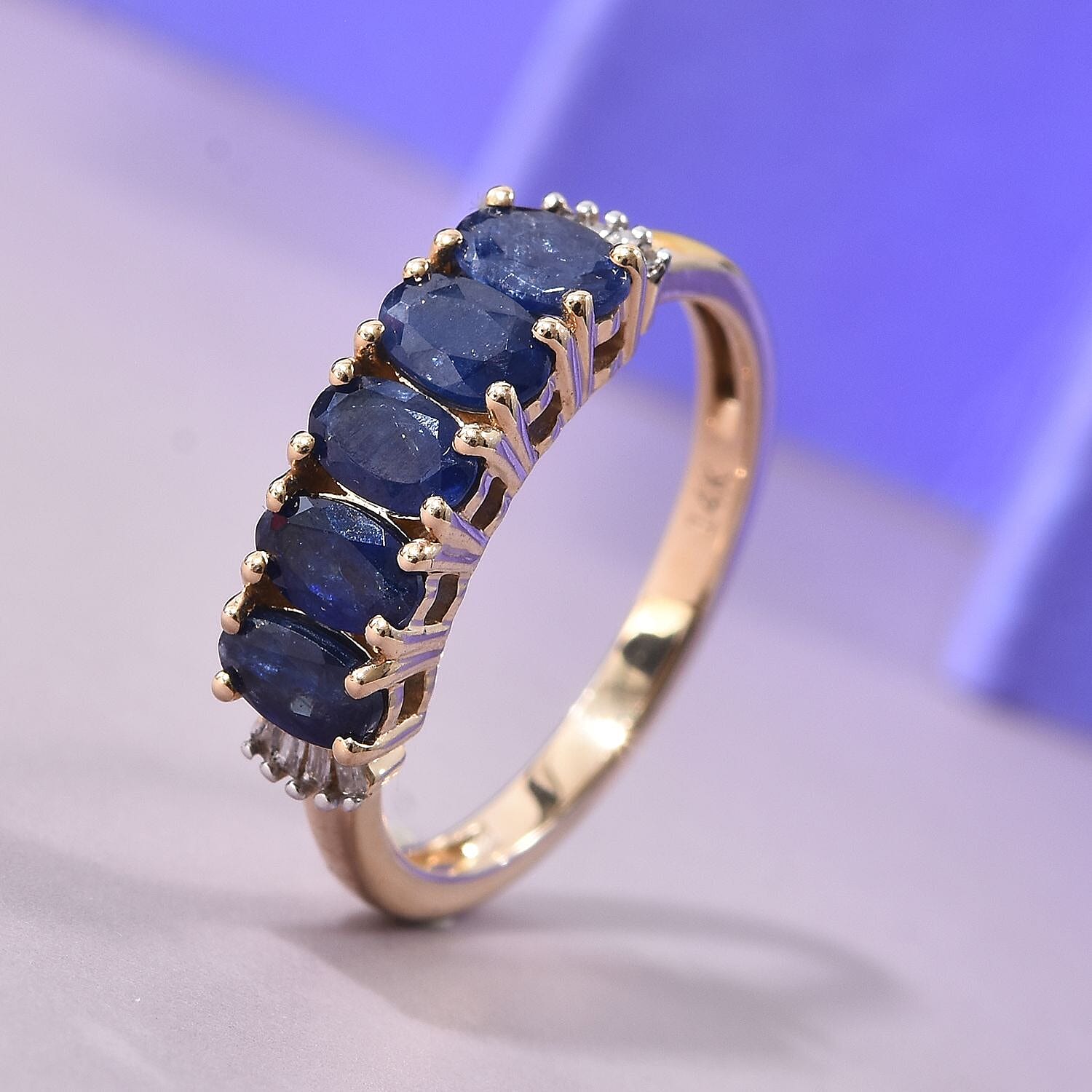 Close Out Buy - 14K Yellow Gold 100% Natural Blue Sapphire and Diamond (I2-G-H) Ring 1.56 Ct.