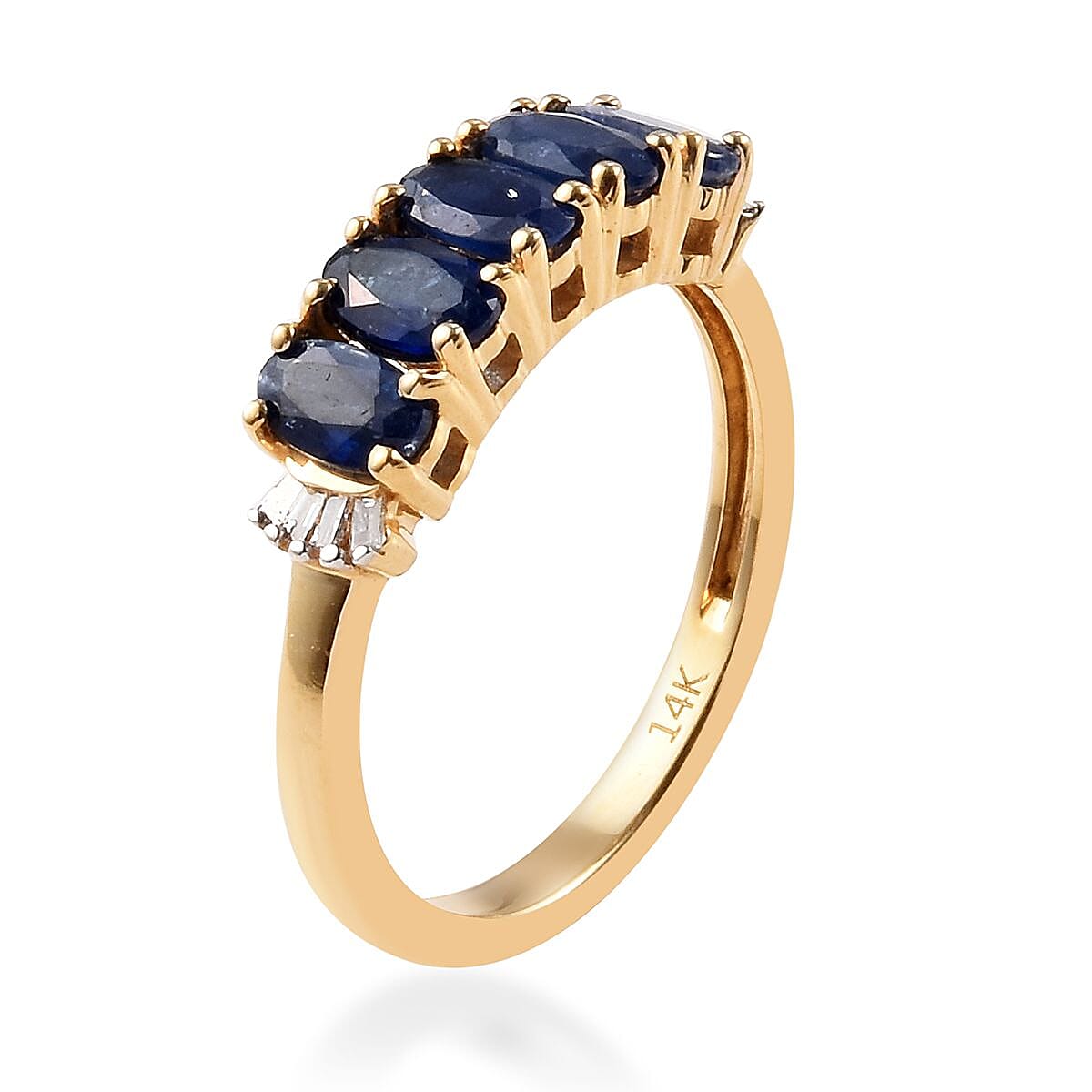 Close Out Buy - 14K Yellow Gold 100% Natural Blue Sapphire and Diamond (I2-G-H) Ring 1.56 Ct.