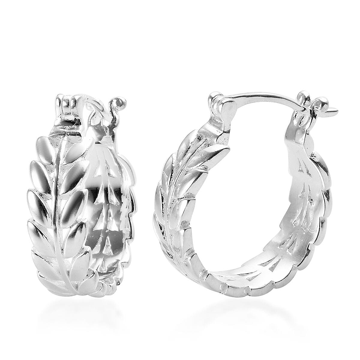 Designer Inspired- Sterling Silver Leaf Hoop Earrings (with Clasp), Silver wt 4.50 Gms