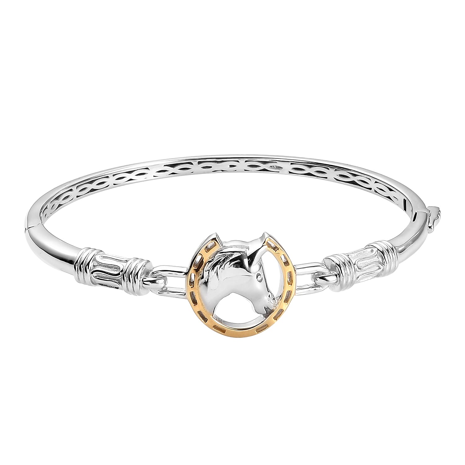 Horseshoe Bangle (Size 7.5) with Clasp in Two Tone