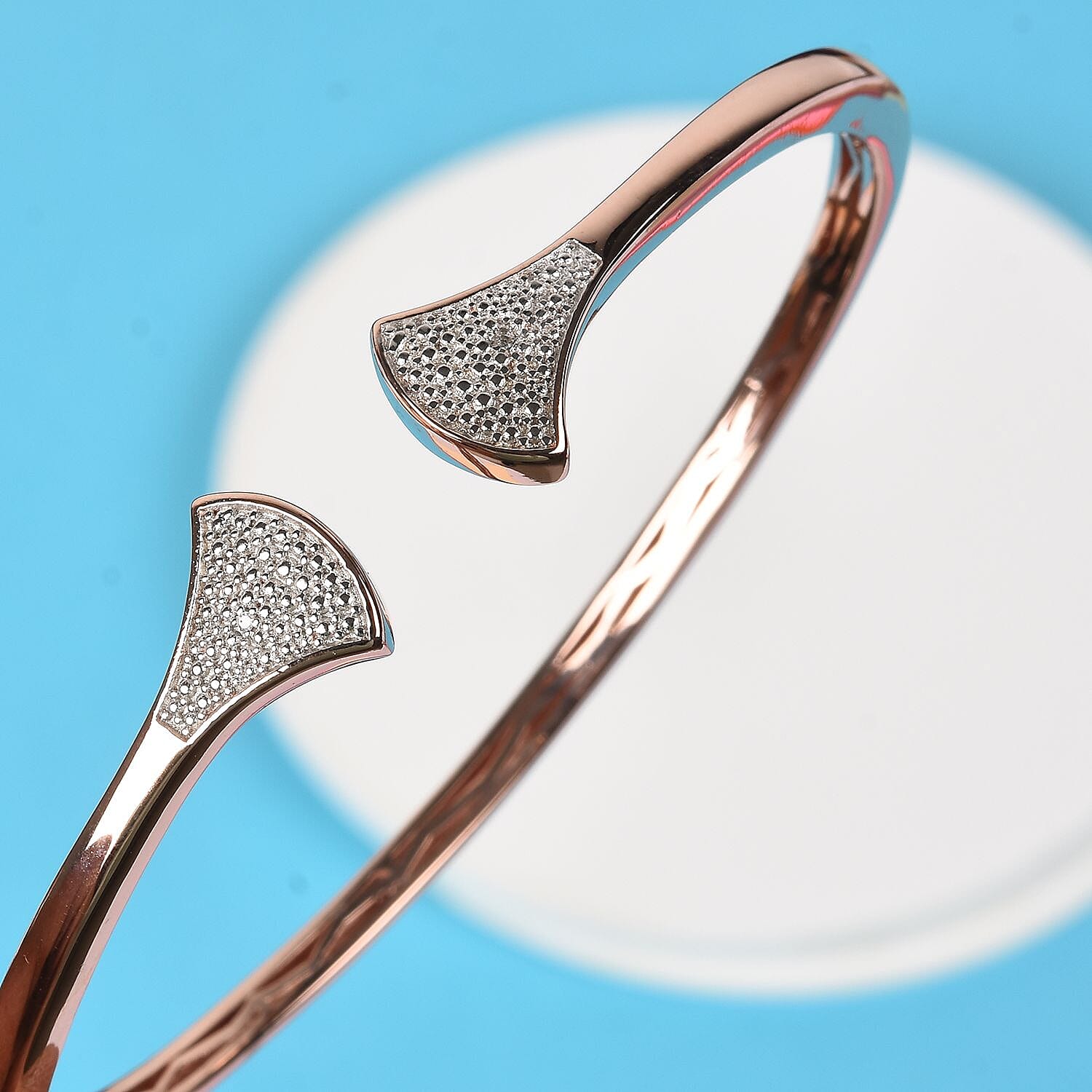 Diamond Cuff Bangle (Size 7.5) in 18K Rose Gold Plated