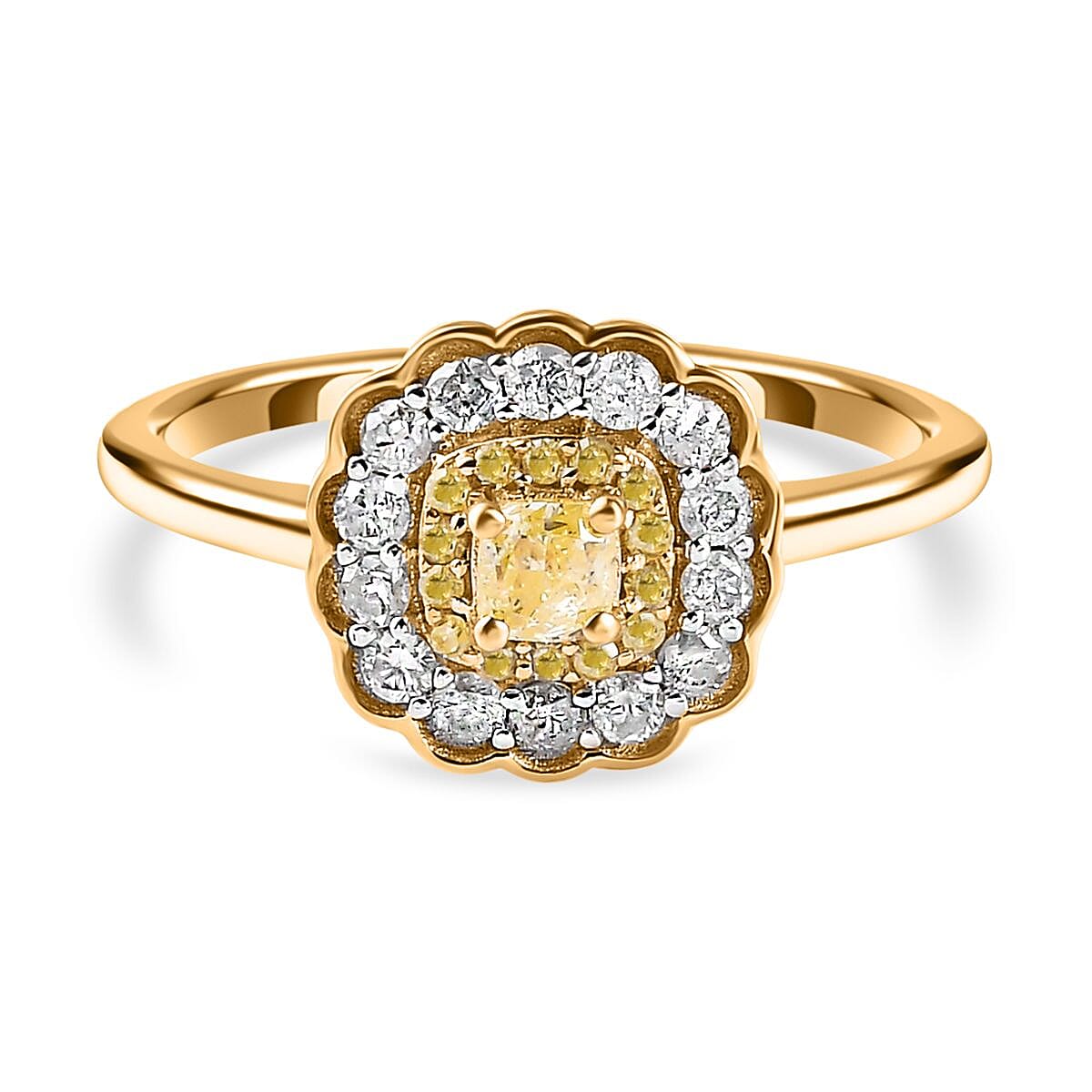 9K Yellow Gold SGL Certified Natural Yellow Diamond (I3- I2) and White Diamond (I3-G-H) Ring 0.50 Ct.