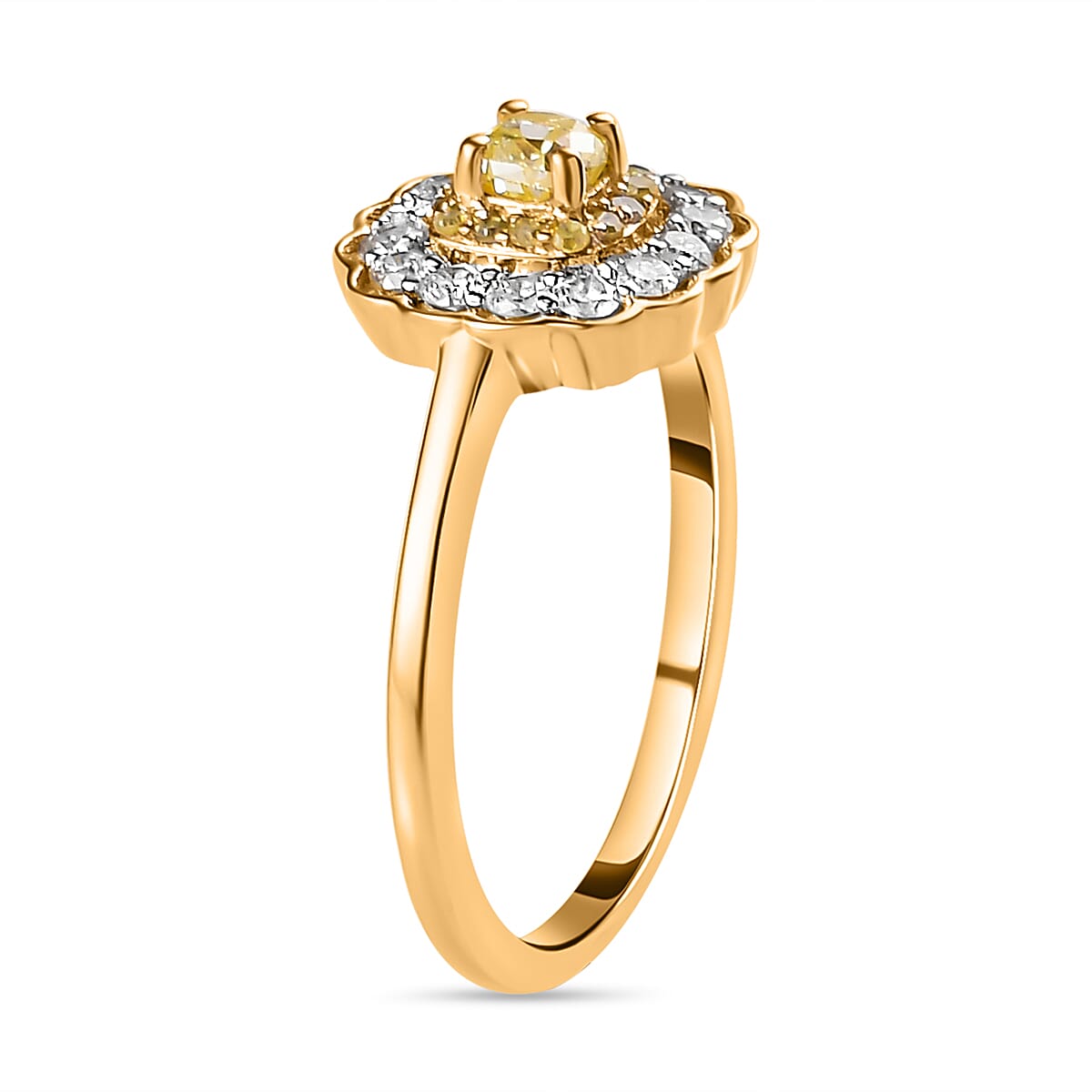 9K Yellow Gold SGL Certified Natural Yellow Diamond (I3- I2) and White Diamond (I3-G-H) Ring 0.50 Ct.
