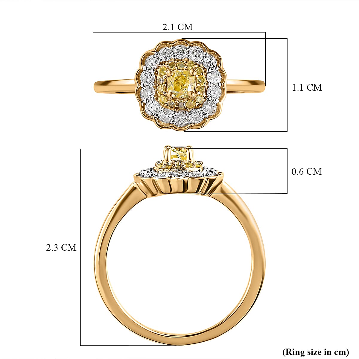 9K Yellow Gold SGL Certified Natural Yellow Diamond (I3- I2) and White Diamond (I3-G-H) Ring 0.50 Ct.