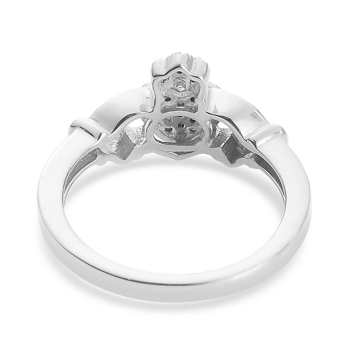 Diamond Claddagh Ring in Platinum Overlay Sterling Silver
